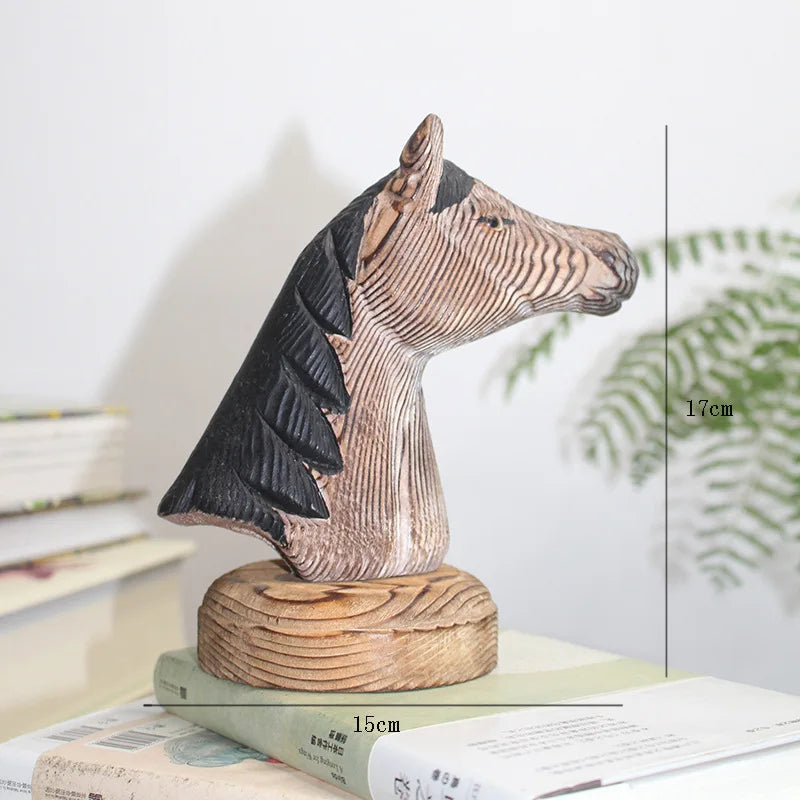 Afralia™ Woodcarving Animal Head Sculpture Pine Ornaments Home Decor Accessory