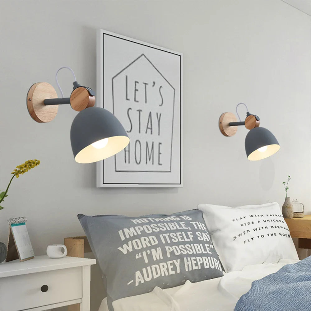Afralia™ Wooden Wall Sconce Nordic Bedside Lamp E27 Modern LED Light for Home Indoor