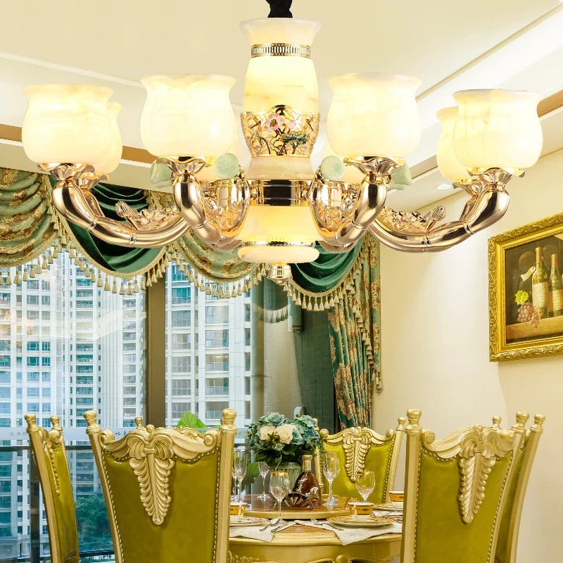 Afralia™ Luxe Jade Copper Living Room Chandelier