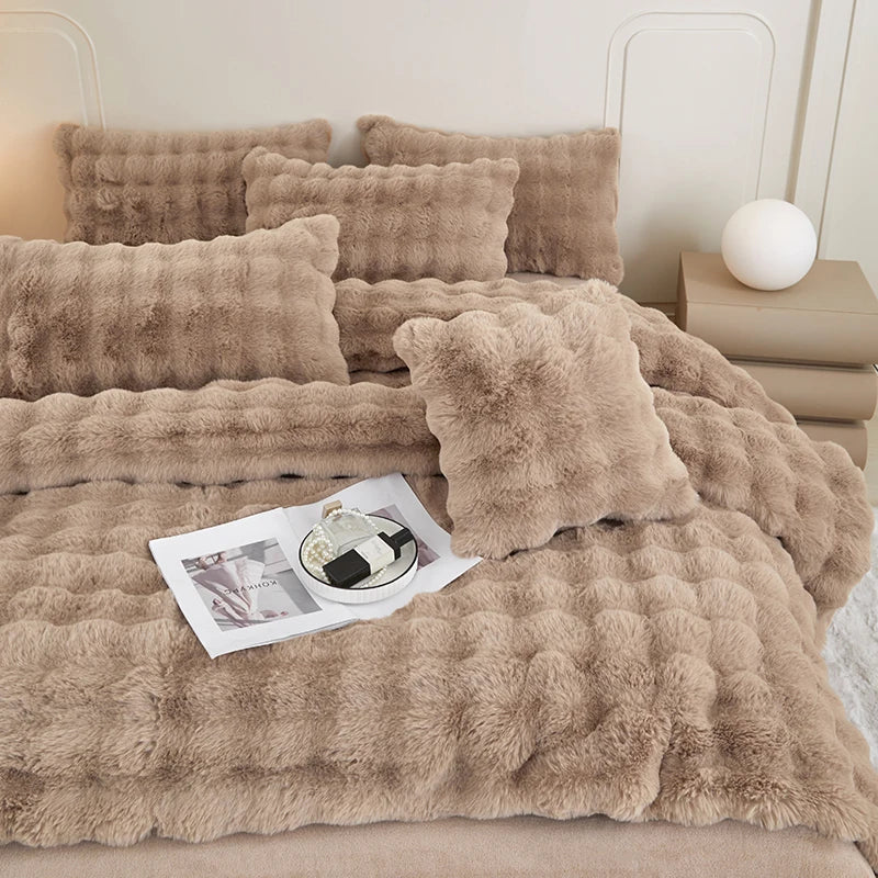 Afralia™ Gradient Faux Rabbit Fur Bedding Set - Warm Luxury Plush Duvet Cover & Quilt Sets