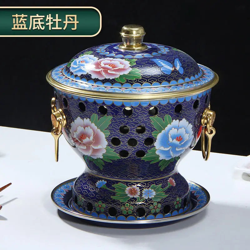 Afralia™ Single Person Enamel Hotpot & Alcohol Pot Set in Pure Copper
