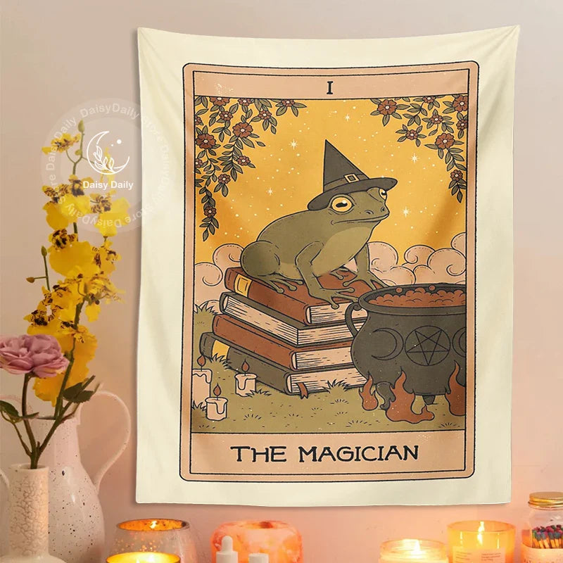 Afralia™ Frog Magic Tarot Tapestry Wall Hanging: Vintage Psychedelic Hippie Aesthetic Decor