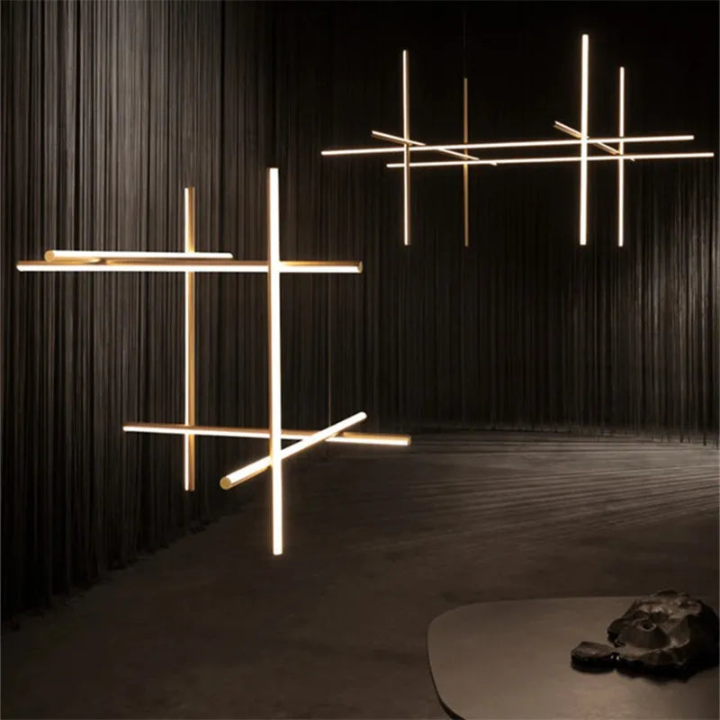 Afralia™ Tube Gold Linear Pendant Light Chandelier for Kitchen Hotel Staircase