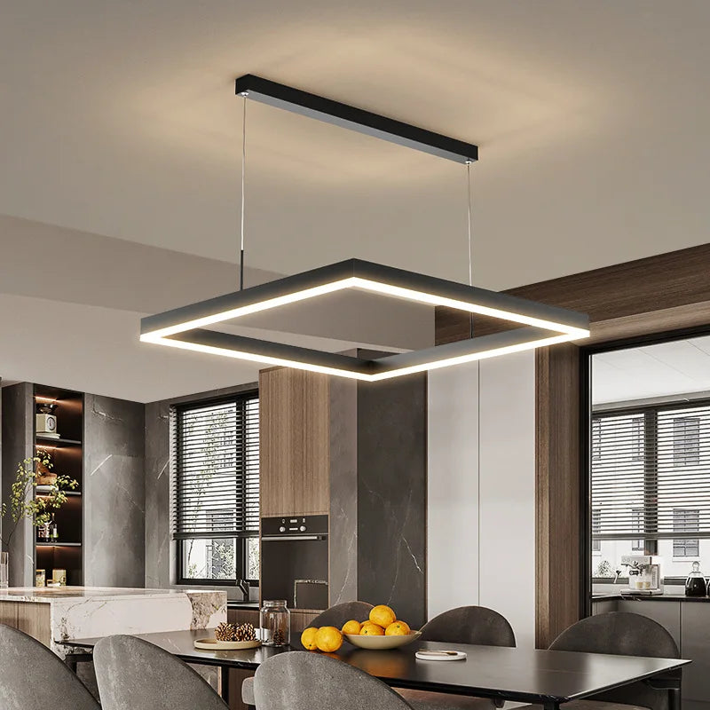 Afralia™ Modern Black Aluminum Square Pendant Light for Home Loft Decor
