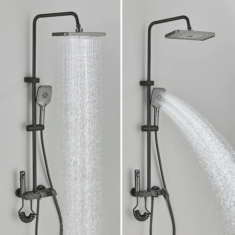 Afralia™ Smart Brass Bathroom Shower Faucet Set with Waterfall Tap and Rainfall System