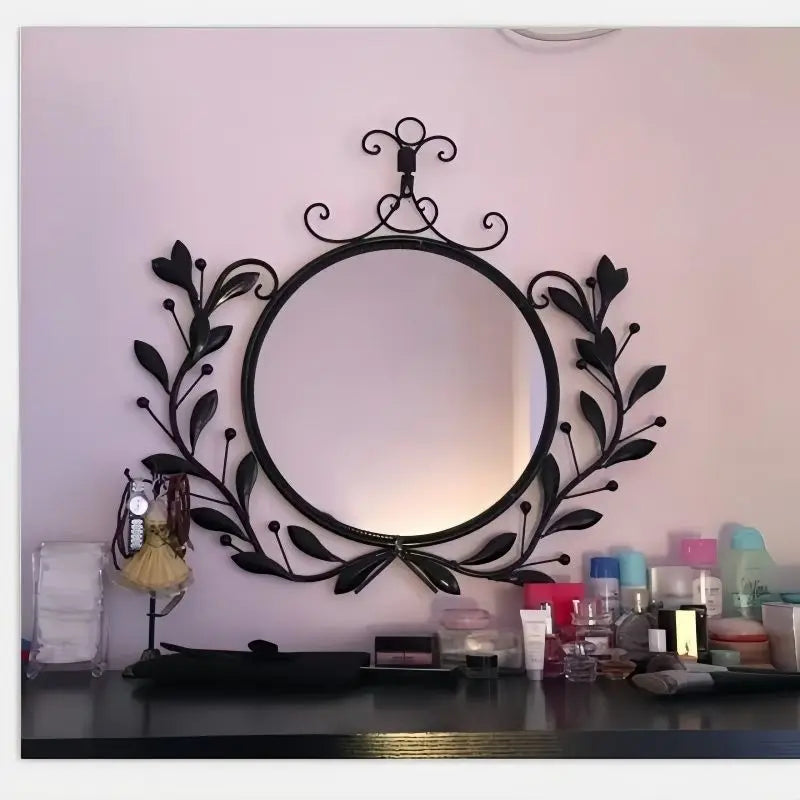 Afralia™ Wrought Iron Retro Light Luxury Wall-Mounted Mirror for Bathroom & Makeup