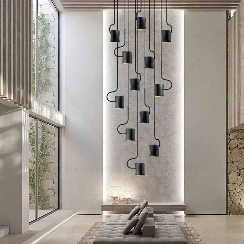 Afralia™ LED Staircase Chandelier: Adjustable Modern Living Room Lighting for Villa Decoration