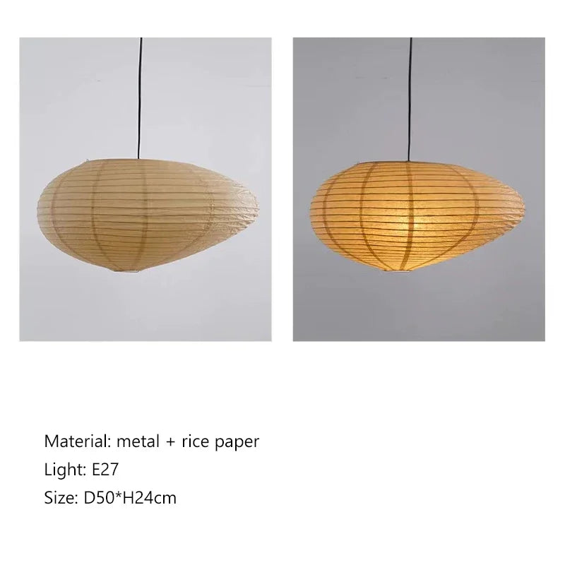 Afralia™ Japanese Rice Paper LED Pendant Lamp for Living Room Dining Cafe