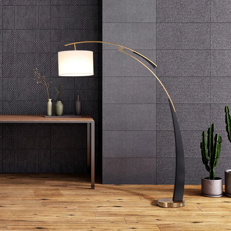 Afralia™ Adjustable Metal Floor Lamp with White Cloth Shade & Long Arm for Living Room