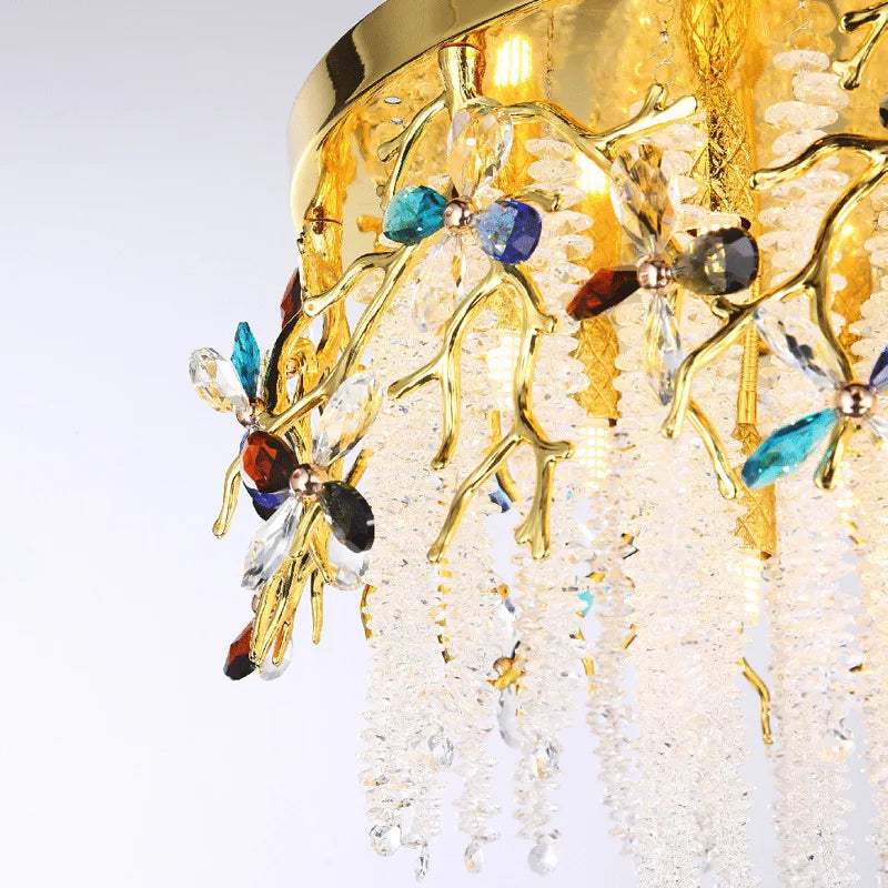 Afralia™ Colored Crystal Water Drop Glass Ceiling Light for Villa, Dining, Living, Study, Hotel