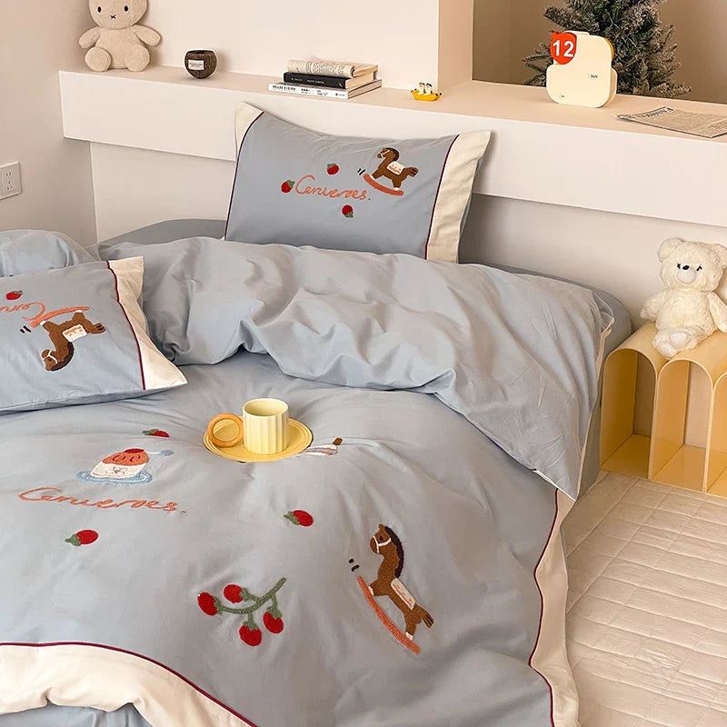 Afralia™ Lucky Trojan Cotton Embroidered Bedding Set: High-end Skin-Friendly Duvet Cover Set
