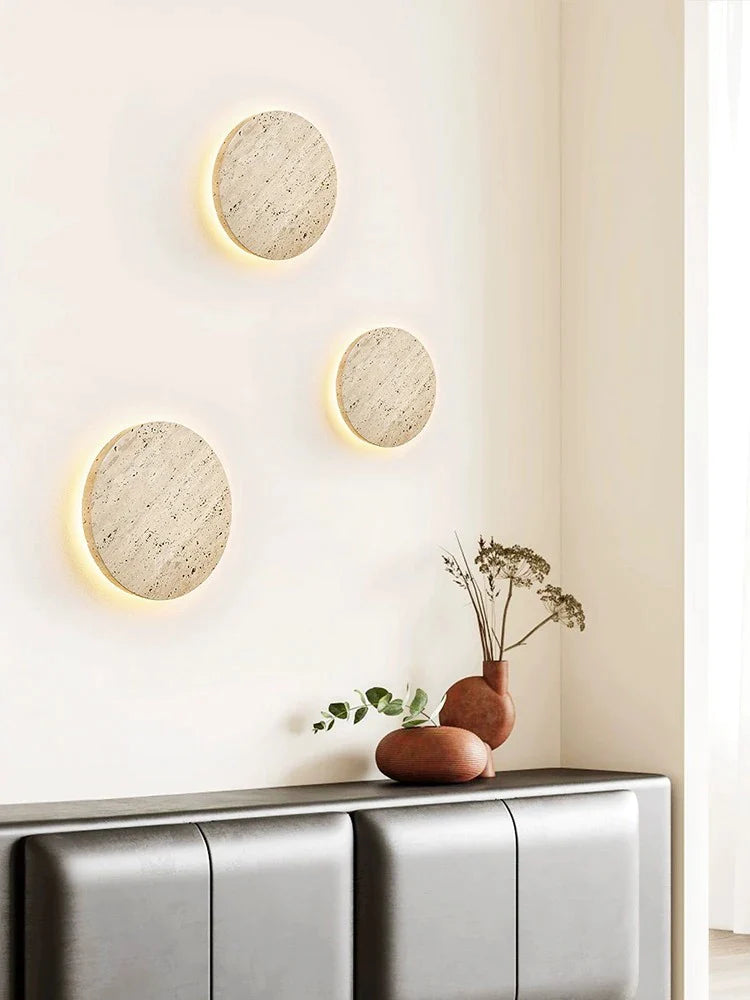 Afralia™ Stone Round Wall Lamp: Cream Retro Bedroom Lighting for Home Decor