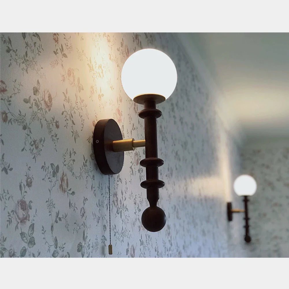 Afralia™ Retro Spiral Wooden Wall Lamp with Switch LED Light for Bedroom & Living Room