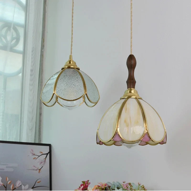 Afralia™ Tiffany Glass Pendant Lamp with Adjustable Walnut Wood, LED Dining Room Lighting