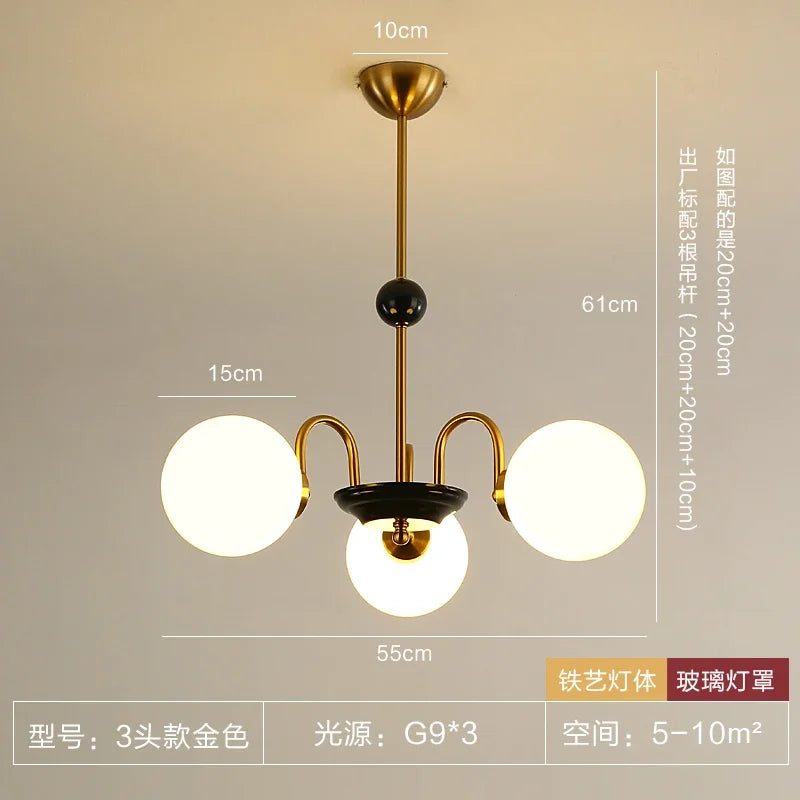 Afralia™ Vintage Iron Art Glass Chandelier LED Lighting Modern for Living/Dining/Bedroom