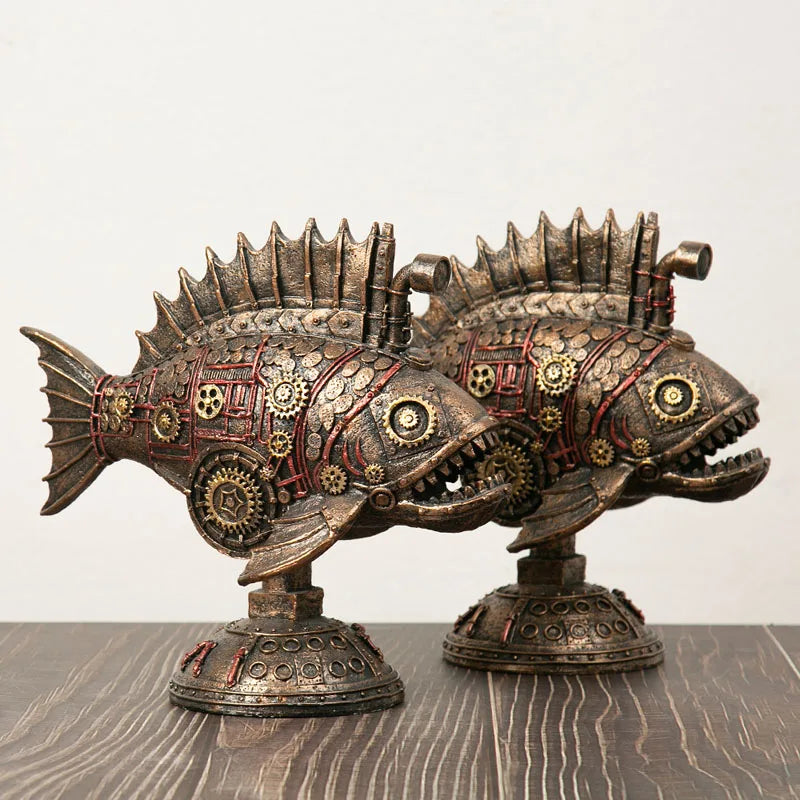 Afralia™ Blackfish Resin Steampunk Whale Figurine Classic Home Office Decor