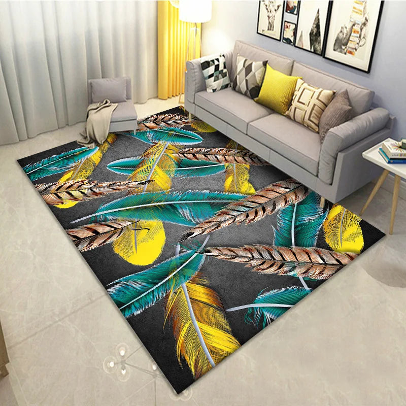Feather Print Velvety Home Carpets by Afralia™: Quality Rugs for Living Room and Bedroom