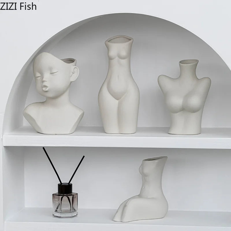 Afralia™ Ceramic Nude Figures Vase Set for Artistic Desk Decor and Floral Arrangements