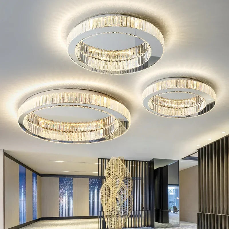 Afralia™ Crystal Circle LED Ceiling Chandelier for Modern Living Room, Bedroom, and Study