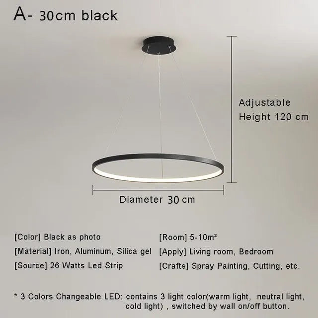Afralia™ Modern Black Ring LED Pendant Light Chandelier for Home Decoration