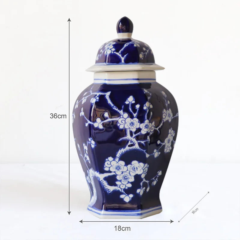 Afralia™ Blue White Porcelain Vase Vintage Ceramic Flower Home Decor Jar