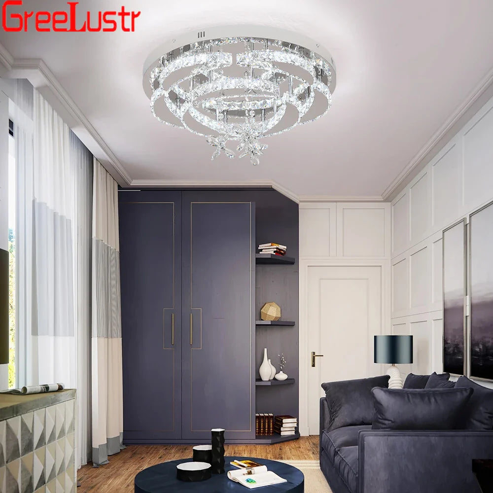 Afralia™ Crystal Raindrop Flowers Remote LED Chandelier Ceiling Light for Living Room