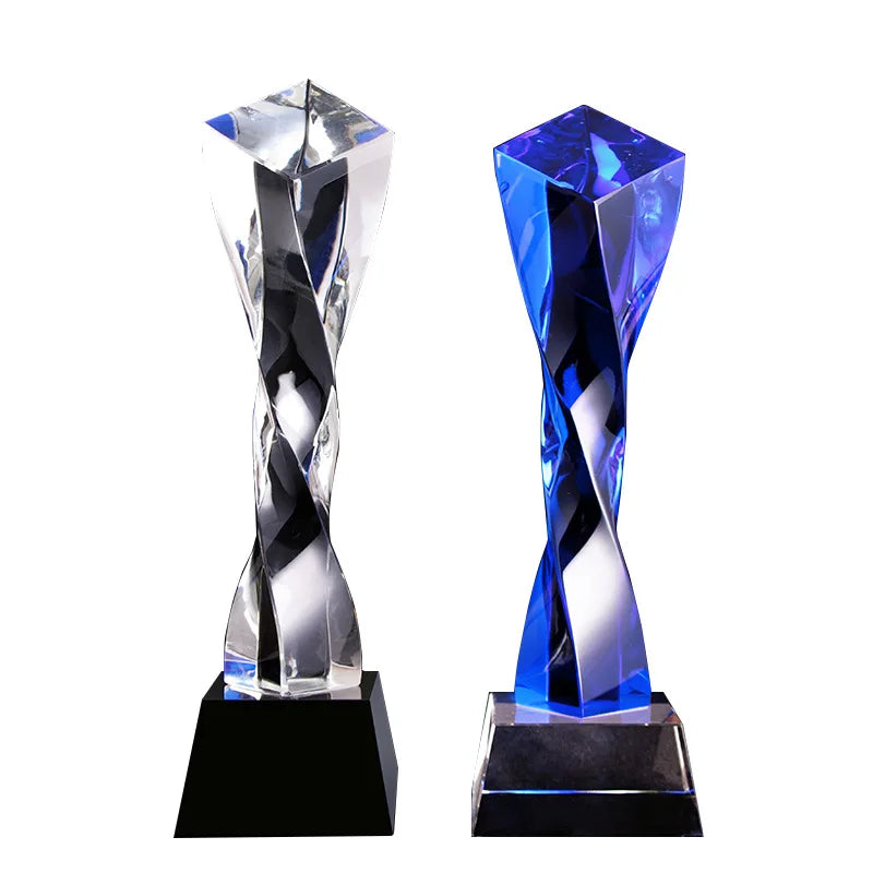 Afralia™ Blue Glass Twisted Column Trophy - Customize Competition Prize