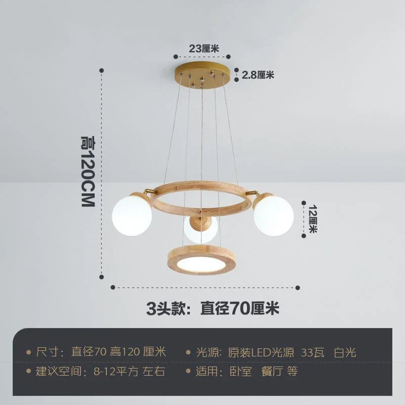 Afralia™ Nordic Log Style Wood Glass Pendant Light for Living Room Kitchen Bedroom