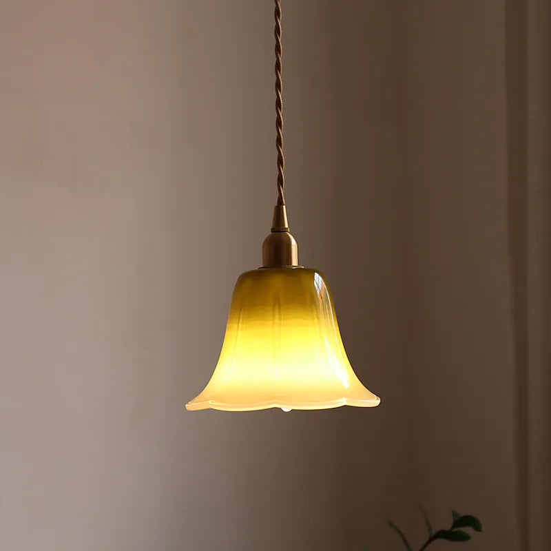 Afralia™ Vintage Green Glass LED Pendant Light Fixture for Kitchen Bar Loft - Copper Socket
