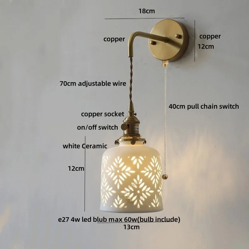 Afralia™ Ceramic LED Wall Sconce Light Fixture with Pull Chain Switch