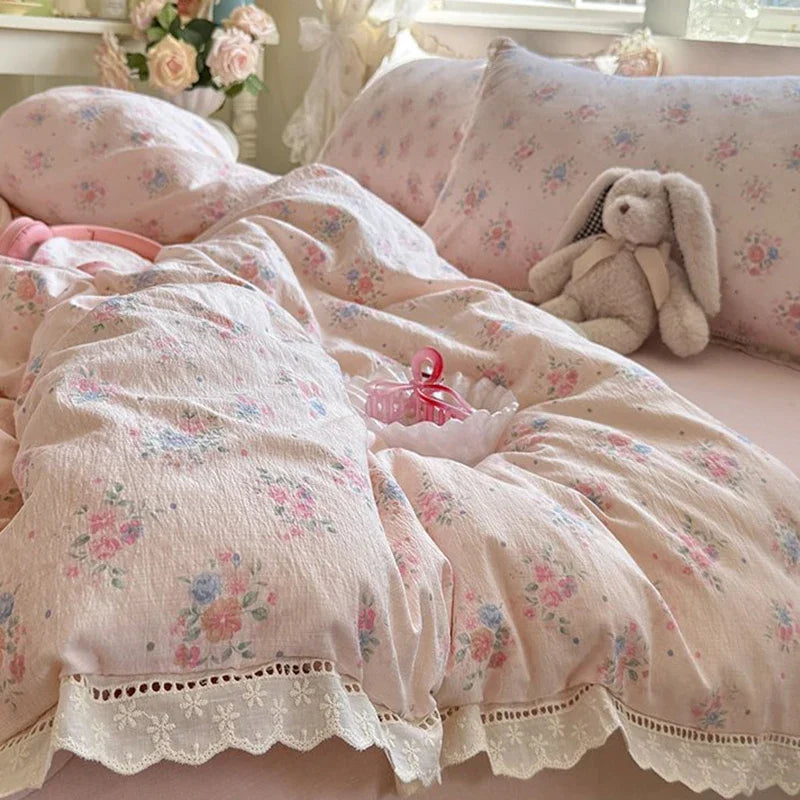 Afralia™ Summer Hollow Lace Floral Bedding Set - Princess Style, Soft & Breathable