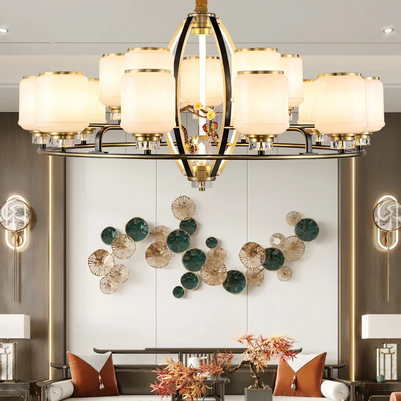 Afralia™ Chinese Natural Jade All Copper Chandelier for Luxury Living Room Villa