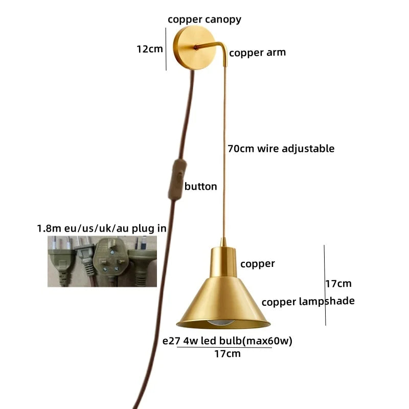 Afralia™ Modern Wood Copper LED Wall Sconce for Living Room Corridor Bar Bathroom