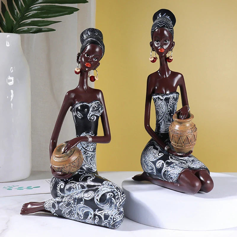 Afralia™ Vintage African Women Art Sculpture Home Decor Figurine