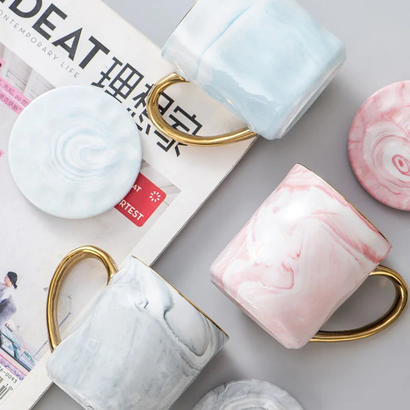 Afralia™ Marbled Gold Rim Coffee Cup Luxury Couple Gift Set