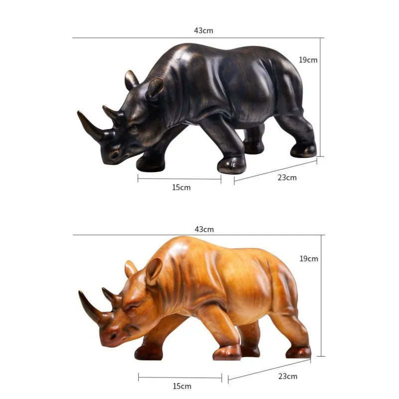 Afralia™ Wood-grain Rhinoceros & Hippopotamus Sculptures Home Decor Figurines