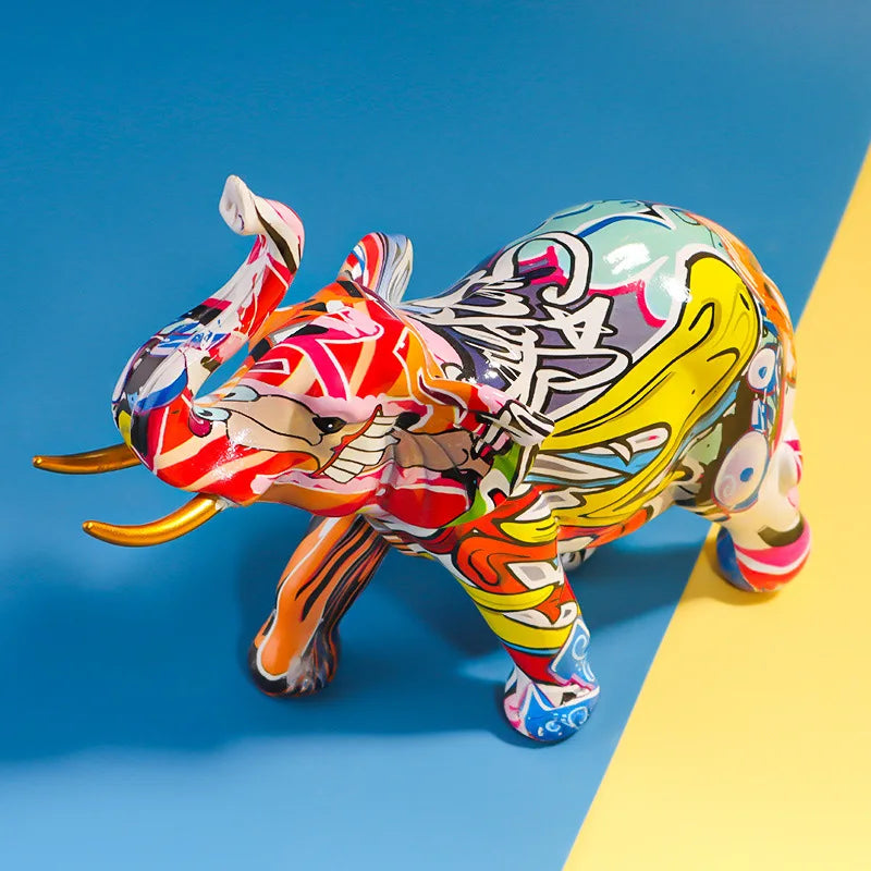 Afralia™ Resin Elephant Figurines Pop Art Animal Statues for Home & Office Decor