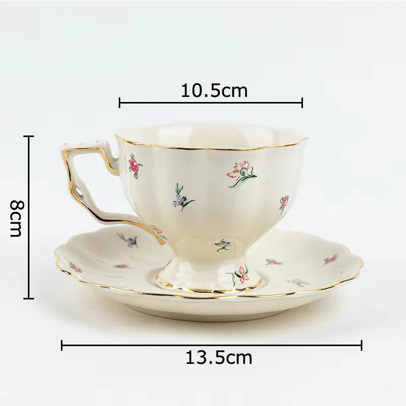 Afralia™ Flower Pattern Ceramic Cup & Saucer Set