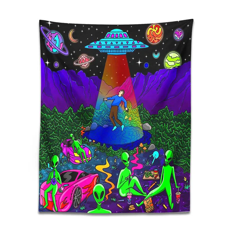 Afralia™ UFO Cartoon Tapestry Wall Hanging for Home Decor