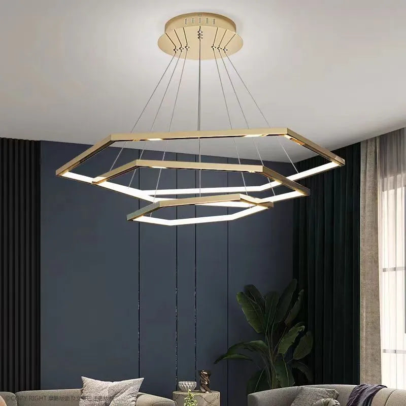 Afralia™ Modern Luxury Hexagon LED Pendant Chandelier for Living Room and Bedroom