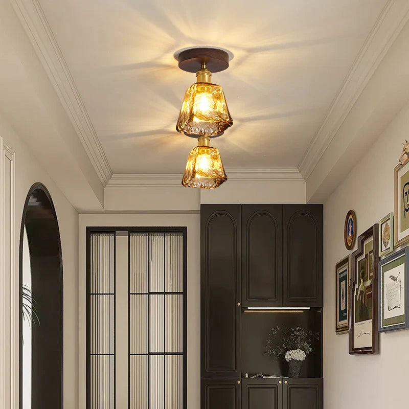 Afralia™ Copper Wood LED Ceiling Lamp Modern Indoor Lighting Fixtures