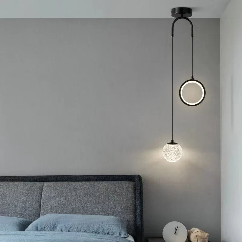 Afralia™ Glass Starry LED Pendant Lights for Nordic Bedroom Chandelier