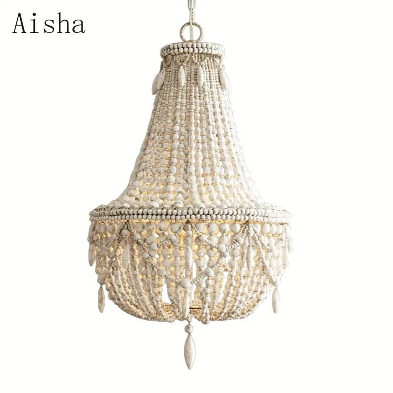 Afralia™ Wooden Bead Pendant Light for Rustic Living Room Decor