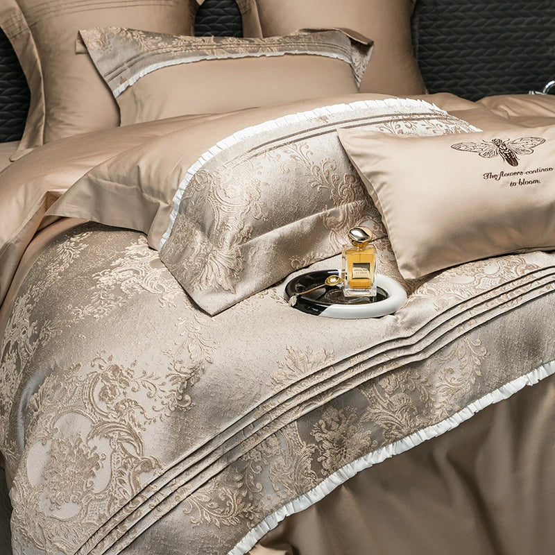 Afralia™ Champagne Luxury 100S Egyptian Cotton Relief Bedding Set