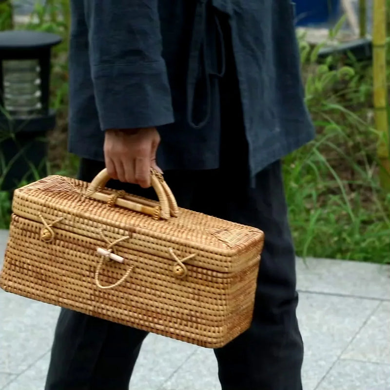 Afralia™ Rattan Storage Box: Portable Tea Container & Picnic Basket Organizer