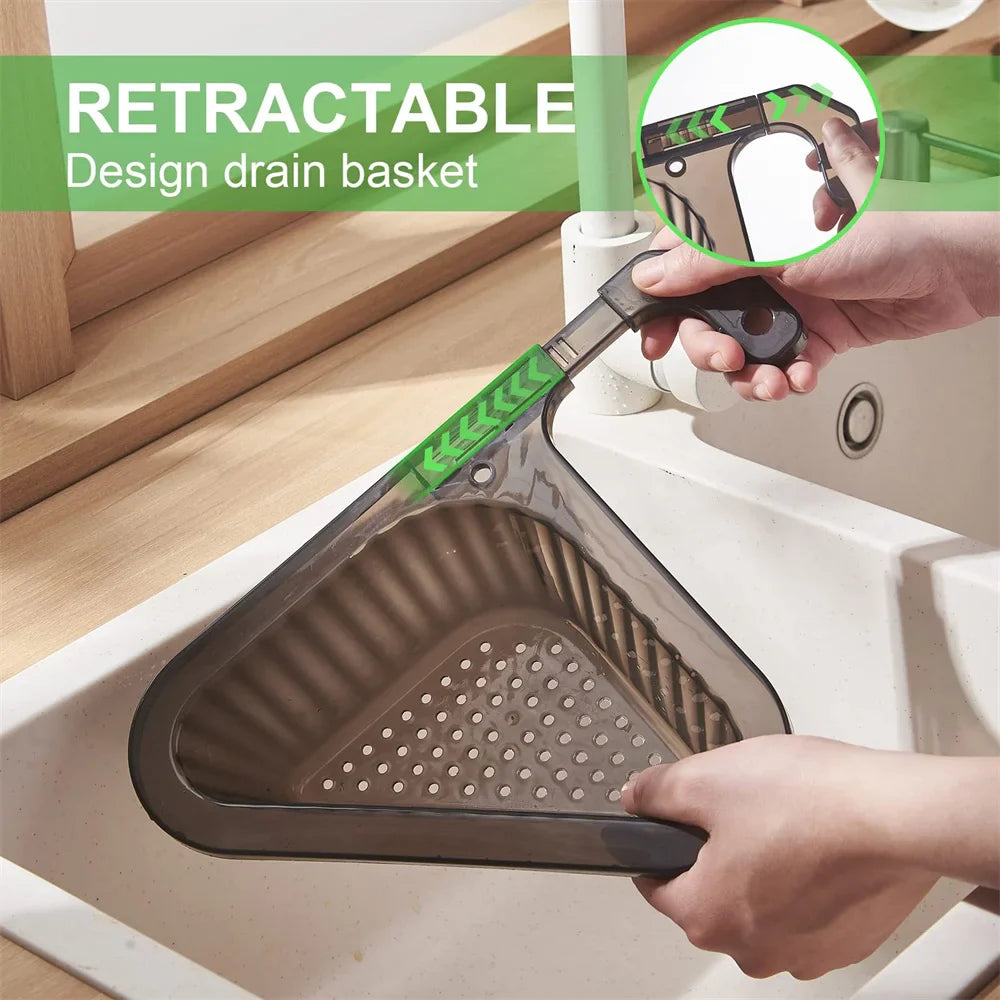 Afralia™ Triangular Sink Strainer Filter Basket Extendable Handle Storage Hanging Drain Rack