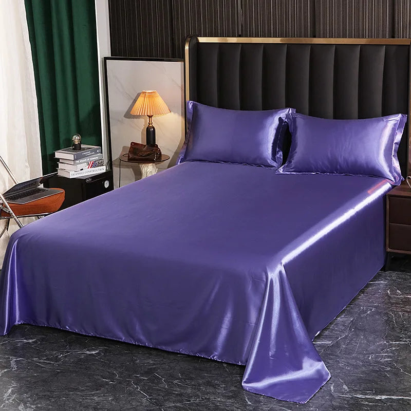 Afralia™ Silk King Bed Sheet Set with Pillowcase - Luxuriously Soft Solid Color Flat Sheet