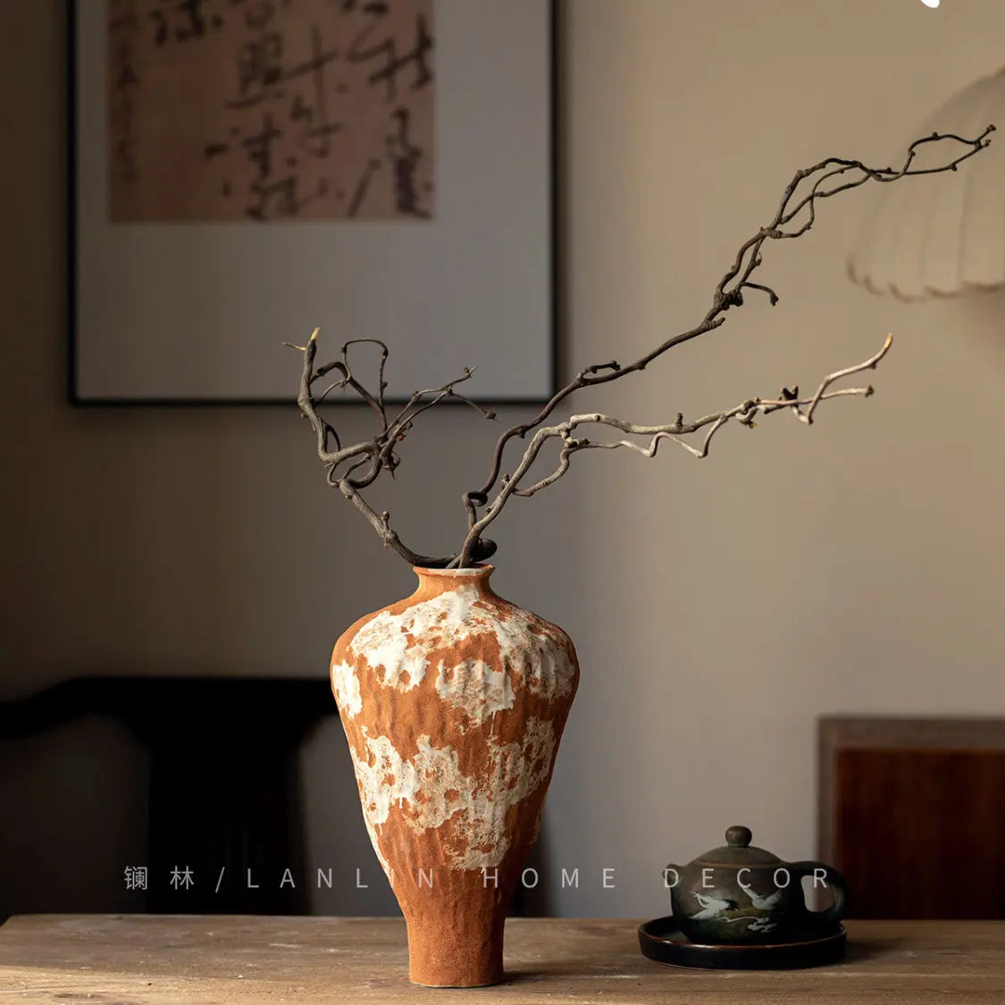 Afralia™ Wabi-Sabi Pottery Vase, Stylish TV Cabinet Decor, Artistic Flower Pot