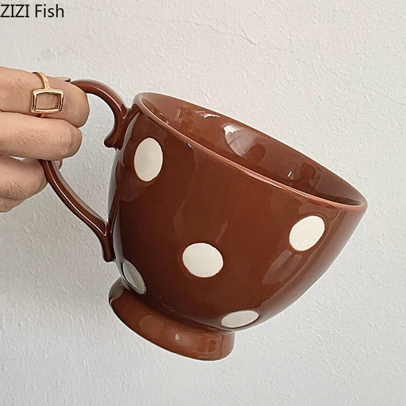 Afralia™ Polka Dots Ceramic Cup&Saucer Set - Modern Mugs for Coffee, Tea, Juice