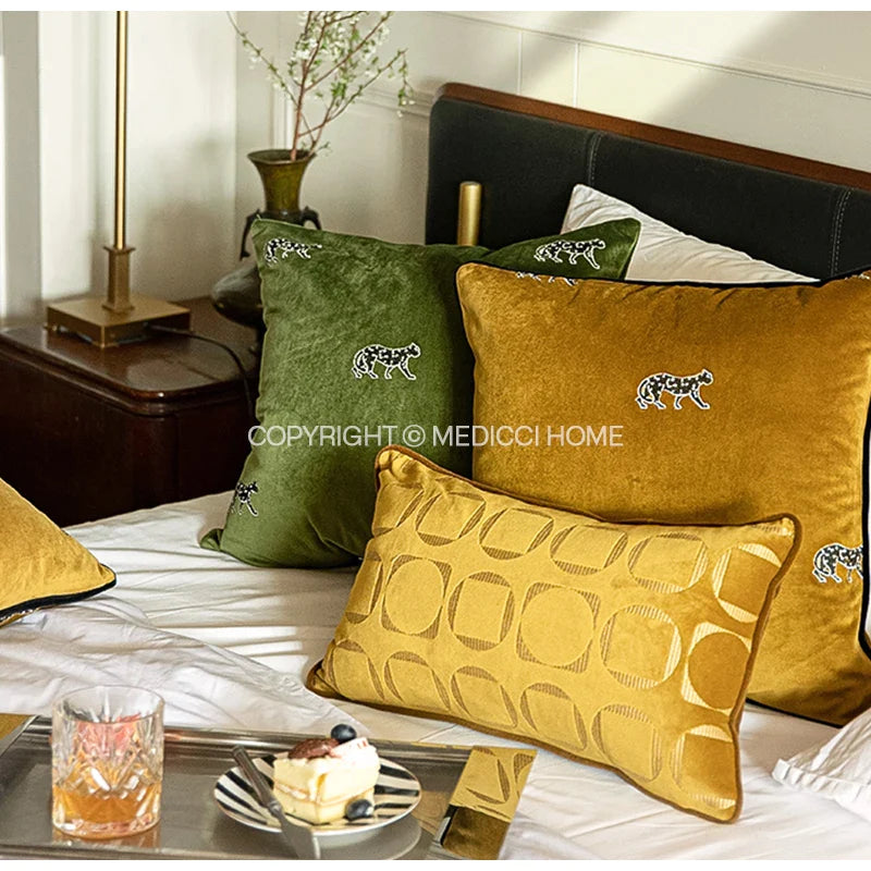 Afralia™ Turmeric Panthers Embroidery Pillow Cover - Luxe Living Room Decor